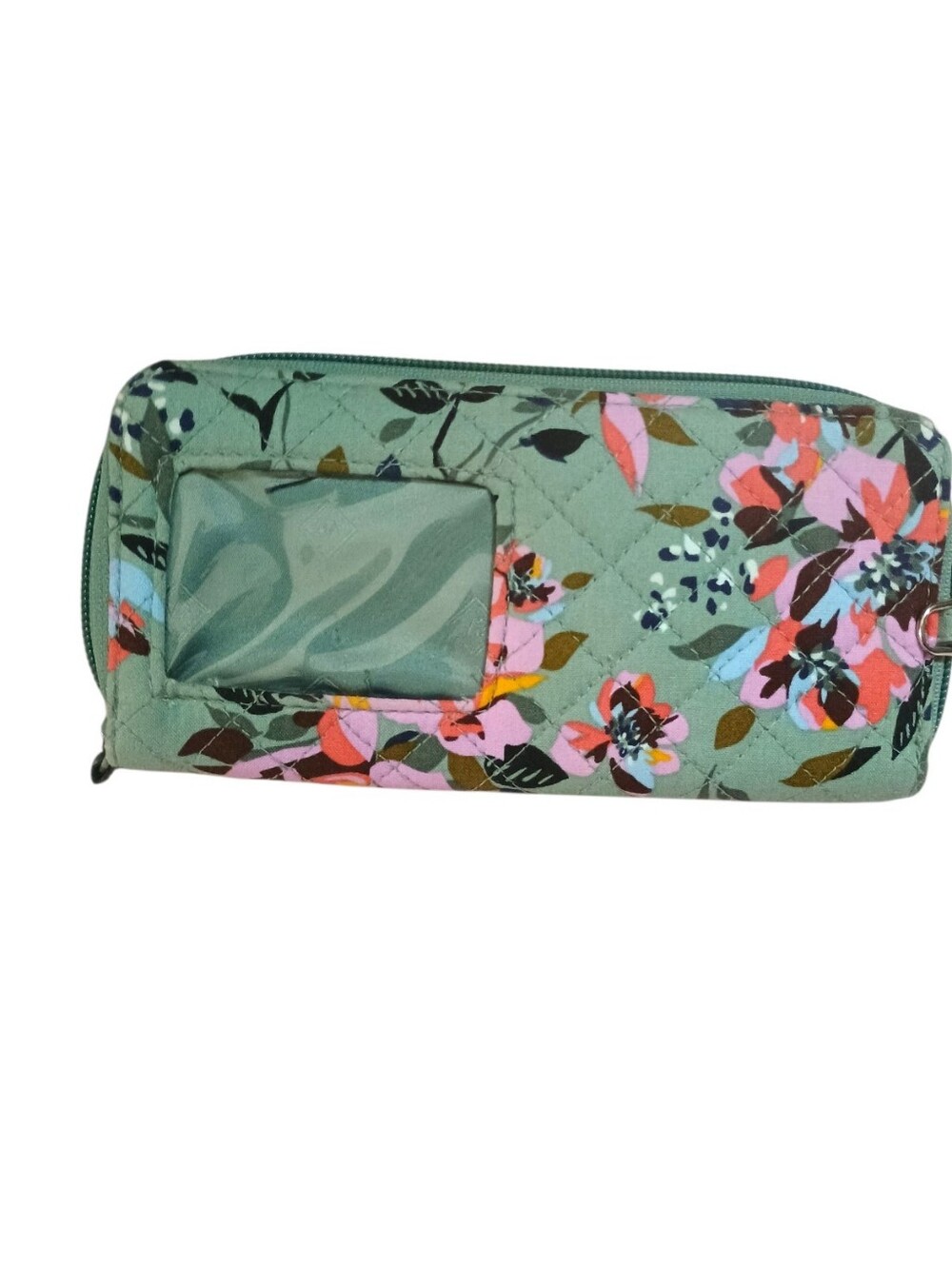 Wallet Wristlet With Zip Closure Card Slots & Pockets Chic Green Floral Design